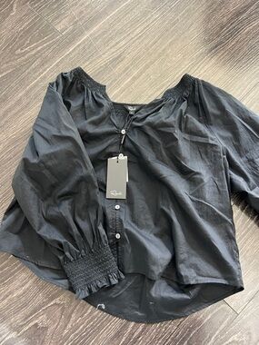 Rails Black Off-the-Shoulder Button-Front Blouse